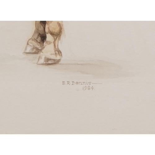 1341 - E R Dennis 1984 - Study of a dapple grey horse, equestrian interest watercolour, mounted, framed and... 