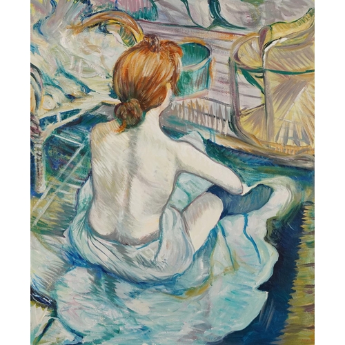 244 - Clive Fredriksson - After Henri de Toulouse Lautrec - Seated female in an interior, oil on canvas, m... 