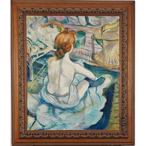 244 - Clive Fredriksson - After Henri de Toulouse Lautrec - Seated female in an interior, oil on canvas, m... 