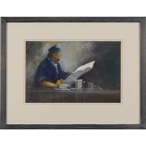 152 - John Steward 1991 - Seated figure at a table, Impressionist oil, mounted, framed and glazed, 31cm x ... 