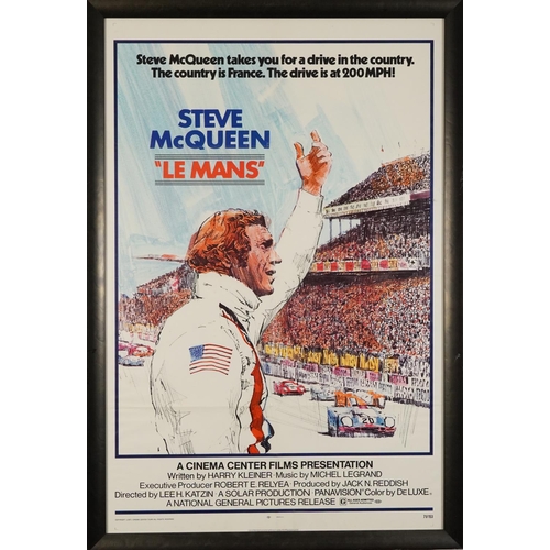 783 - Steve McQueen interest Le Mans film poster, copyright 1971 Cinema Centre Films, USA, framed and glaz... 