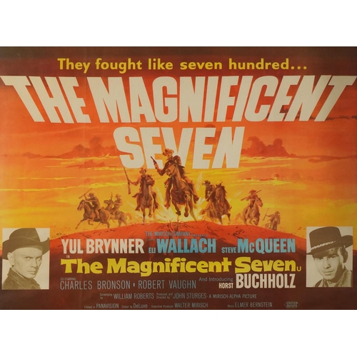 786 - Steve McQueen interest The Magnificent Seven film poster, mounted, framed and glazed, 95cm x 70cm ex... 