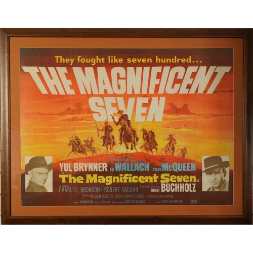 786 - Steve McQueen interest The Magnificent Seven film poster, mounted, framed and glazed, 95cm x 70cm ex... 