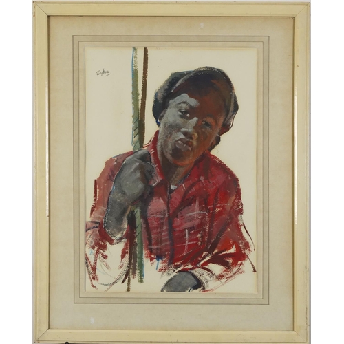 114 - Aubrey F Sykes - Deckhand, mixed media, James Bourlett partial label and inscribed Croydon Art Socie... 