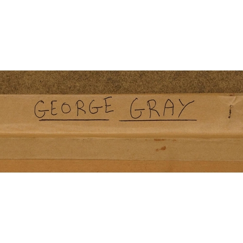 125 - George Gray - Abstract composition, acrylic, partial label and Royal Academy of Arts framing label v... 