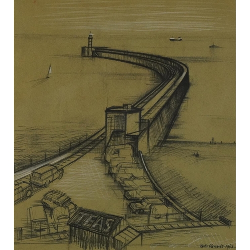 1484 - Keith Clements 1963 - Newhaven, 1960s heightened charcoal, details verso, mounted, framed and glazed... 