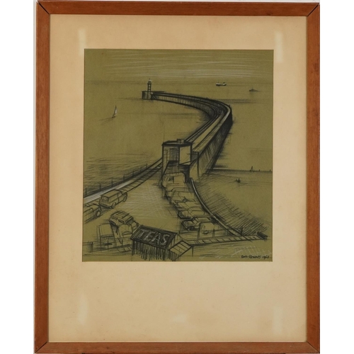 1484 - Keith Clements 1963 - Newhaven, 1960s heightened charcoal, details verso, mounted, framed and glazed... 