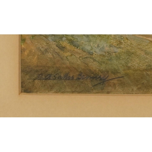 324 - Ernest Alfred Sallis Benney - Panoramic rural landscape, watercolour, details and Brighton label ver... 