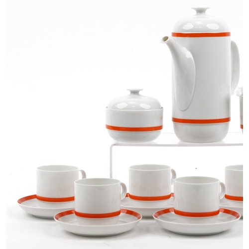 307 - Rosenthal studio line part coffee set comprising coffee pot, milk jug, lidded sugar bowl, five coffe... 