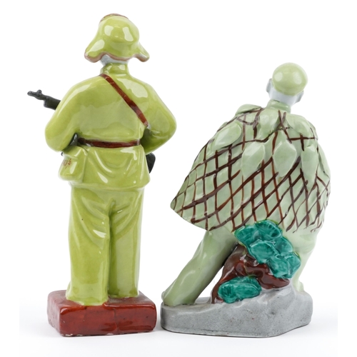 73 - Two Chinese porcelain Cultural Revolution propaganda figures including one of a soldier holding guns... 