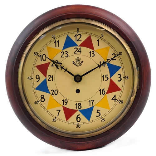 852 - RAF design fusee wall clock with painted dial, 33cm in diameter