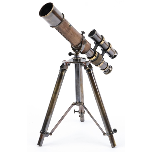 1366 - Brass table top telescope with tripod base, 26cm in length