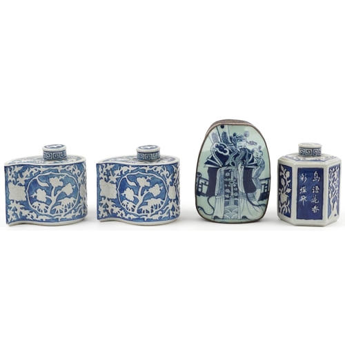 1310 - Three Chinese blue and white porcelain jars with covers and a white metal box with inset porcelain p... 