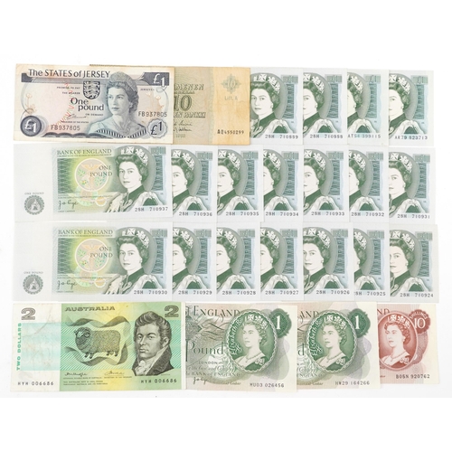 670 - British and world banknotes including several consecutive runs of one pound notes with Chief Cashier... 