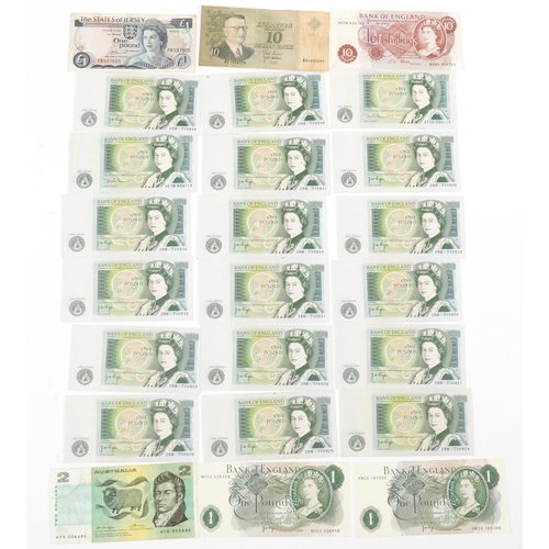 670 - British and world banknotes including several consecutive runs of one pound notes with Chief Cashier... 