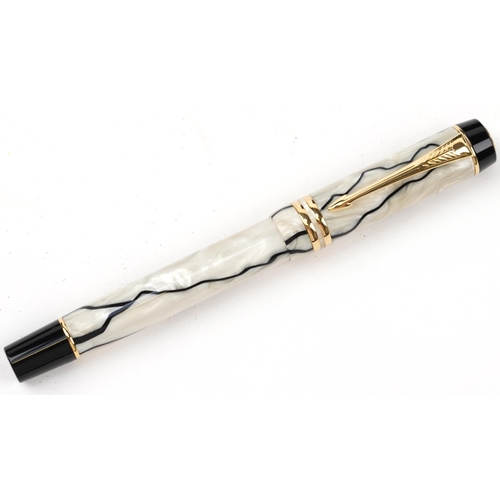 4 - Parker Duofold Staff limited edition marbleised fountain pen with 18k gold nib, certificate numbered... 