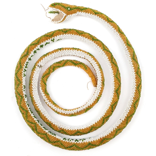 849 - World War I Turkish prisoner of war beadwork snake dated 1918, approximately 185cm in length