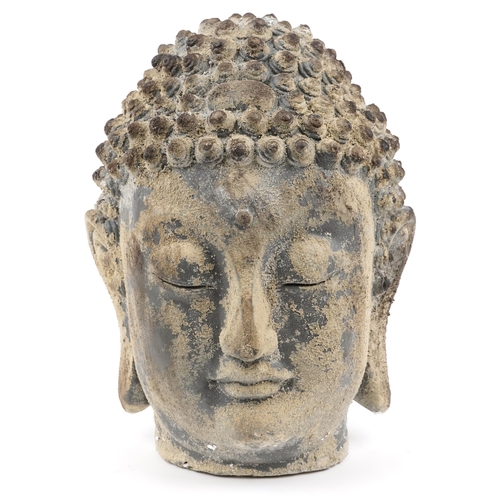 1342 - Large Tibetan stone style Buddha's head, 43cm high