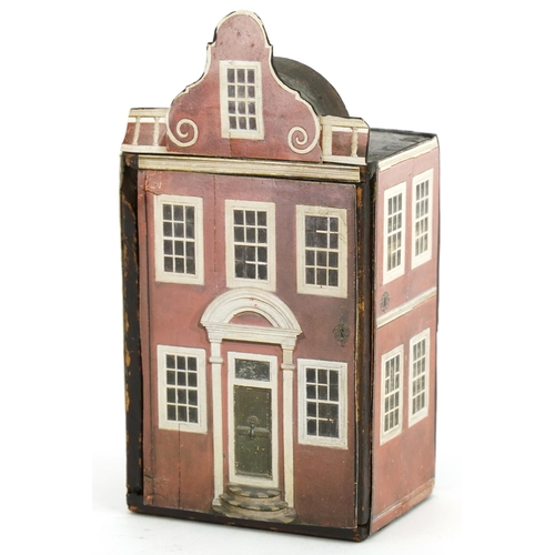 338 - Pine doll's house diorama in the form of a Georgian house, 13cm high