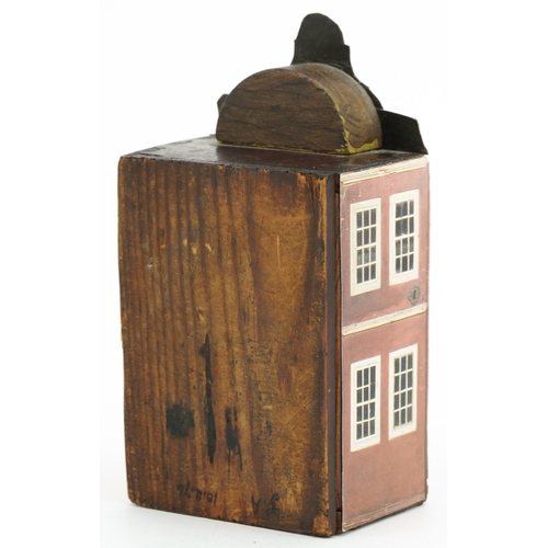 338 - Pine doll's house diorama in the form of a Georgian house, 13cm high