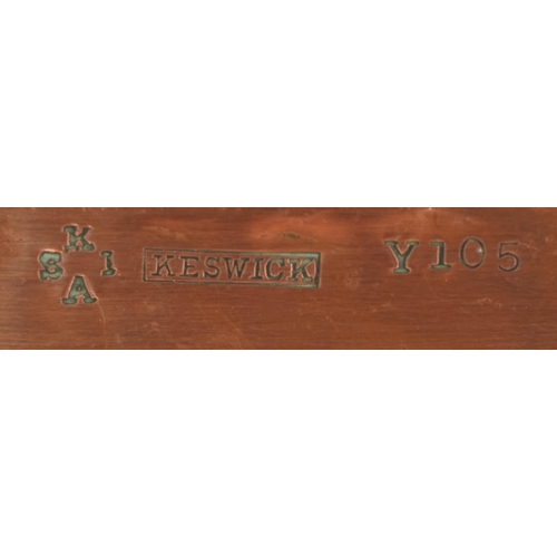 160 - Keswick, Arts & Crafts beaten copper train engraved with stylised foliage, impressed marks to the re... 