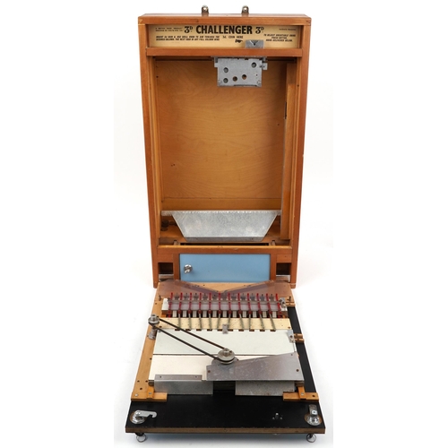 1620 - Vintage Challenger slot machine supplied by Ruffler & Walker of London England, 98cm H x 44.5cm W x ... 