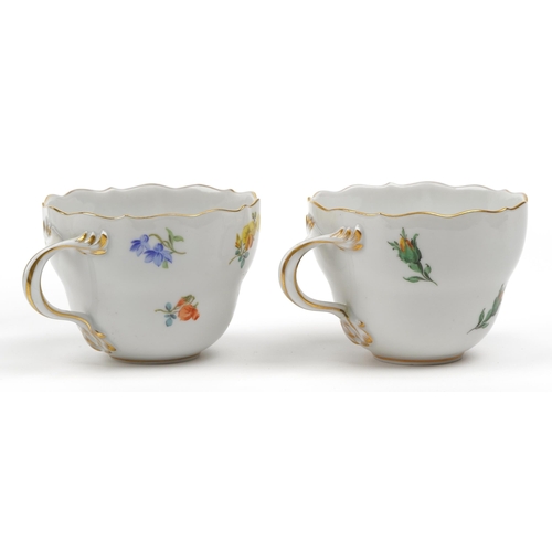 42 - Meissen, German porcelain hand painted with flowers including roses and forget-me-nots comprising tw... 
