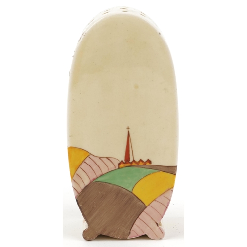 3 - Clarice Cliff, Art Deco Bonjour sugar sifter hand painted in the Spire pattern, 13cm high