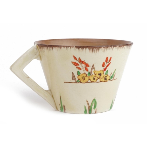 2 - Clarice Cliff, Art Deco Honeyglaze conical teaware hand painted in the Taormina pattern comprising c... 