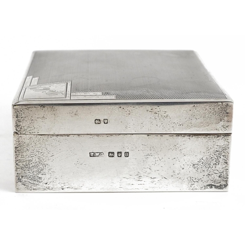 80 - Thomas William Lack, Art Deco silver cigarette box, the hinged lid with engine turned decoration, Lo... 