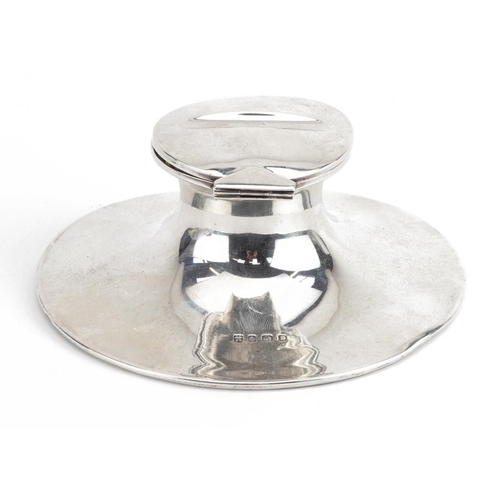 403 - A & J Zimmerman, Edwardian silver capstan inkwell, Birmingham 1906, 14cm in diameter, 510.2g