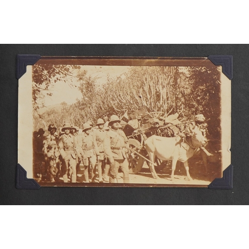 751 - Military interest black and white photographs of India arranged in an album including Ambola, temple... 