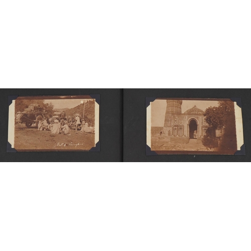 751 - Military interest black and white photographs of India arranged in an album including Ambola, temple... 