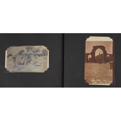 751 - Military interest black and white photographs of India arranged in an album including Ambola, temple... 