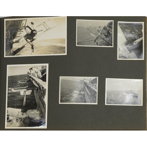 747 - Military and naval interest black and white photographs arranged in an album relating to Lieutenant ... 