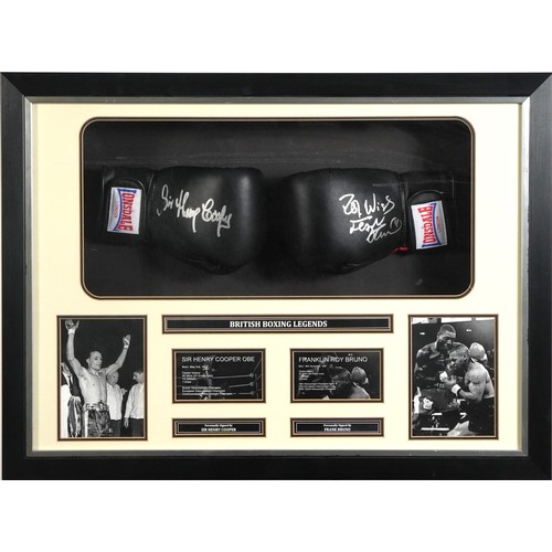 780 - Boxing interest British boxing legends signed display including two gloves signed by Sir Henry Coope... 