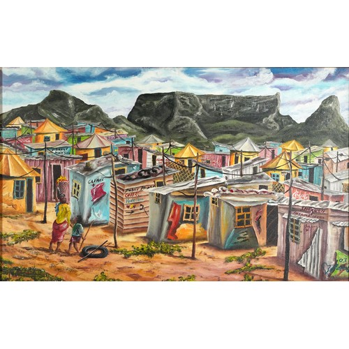 1716 - Village before Table Top Mountain, South Africa, indistinctly signed and dated, oil on canvas, frame... 