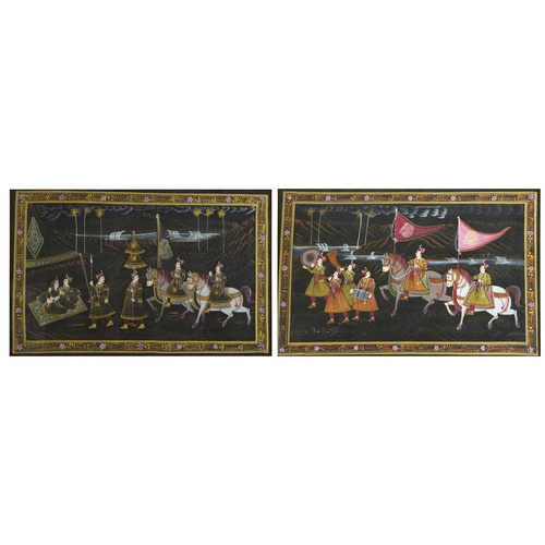 1615 - Processions of musicians and figures on horseback, pair of Indian Mughal school watercolours, each f... 