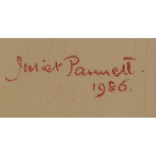 1702 - Juliet Pannett 1986 - Head and shoulders portrait of a female, heightened sanguine chalk, mounted, f... 