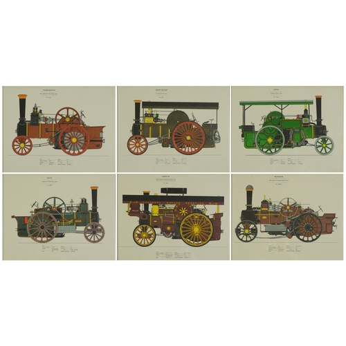 1726 - Traction engines including Wayfarer, Laura and Carry On, set of six prints in colour, framed and gla... 