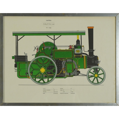 1726 - Traction engines including Wayfarer, Laura and Carry On, set of six prints in colour, framed and gla... 