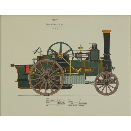 1726 - Traction engines including Wayfarer, Laura and Carry On, set of six prints in colour, framed and gla... 