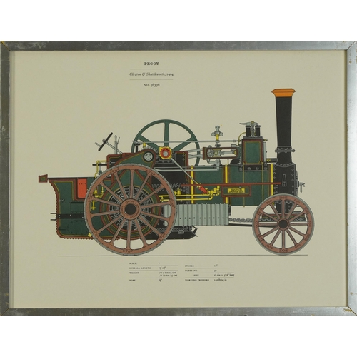 1726 - Traction engines including Wayfarer, Laura and Carry On, set of six prints in colour, framed and gla... 