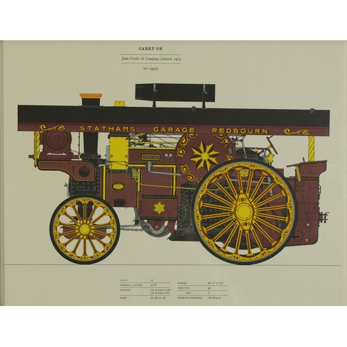 1726 - Traction engines including Wayfarer, Laura and Carry On, set of six prints in colour, framed and gla... 