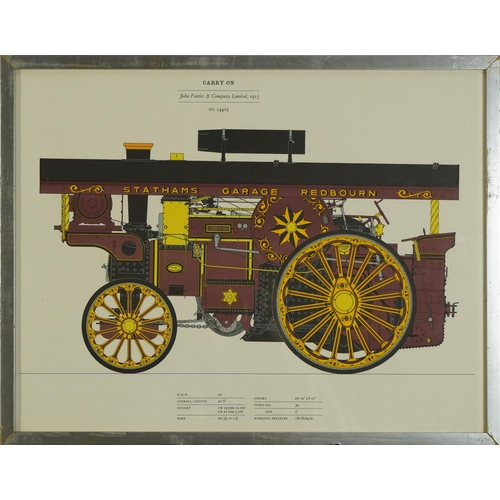 1726 - Traction engines including Wayfarer, Laura and Carry On, set of six prints in colour, framed and gla... 