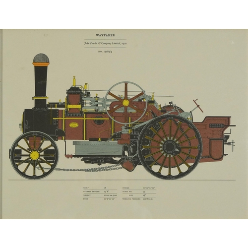 1726 - Traction engines including Wayfarer, Laura and Carry On, set of six prints in colour, framed and gla... 