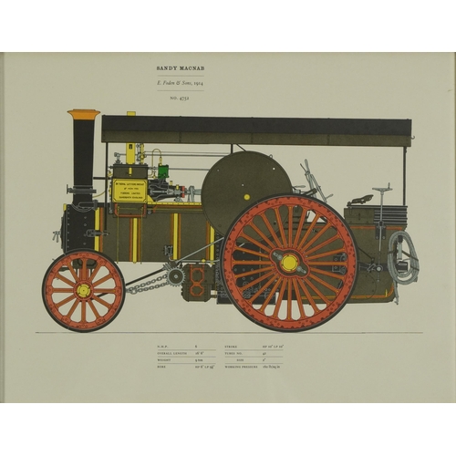 1726 - Traction engines including Wayfarer, Laura and Carry On, set of six prints in colour, framed and gla... 