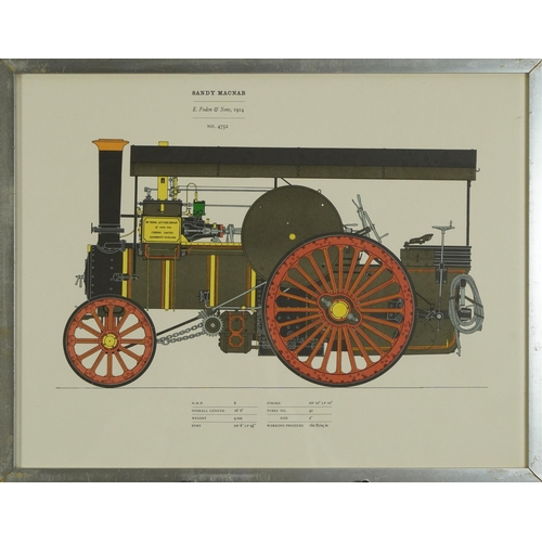 1726 - Traction engines including Wayfarer, Laura and Carry On, set of six prints in colour, framed and gla... 