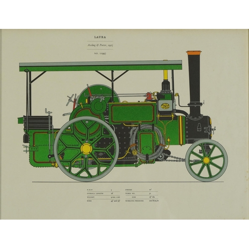 1726 - Traction engines including Wayfarer, Laura and Carry On, set of six prints in colour, framed and gla... 