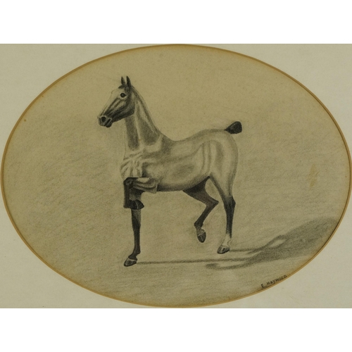 1725 - E Haywood - Horse studies, pair of early 20th century oval charcoals, one dated 1915, mounted, frame... 